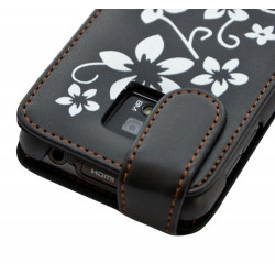 Housse coque etui pour LG Optimus 2X motif fleurs couleur noir + film protecteur