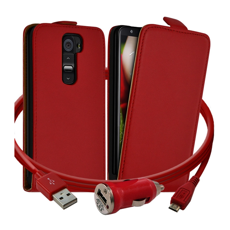 Housse coque Etui Rouge pour LG G2 + Chargeur Voiture Auto