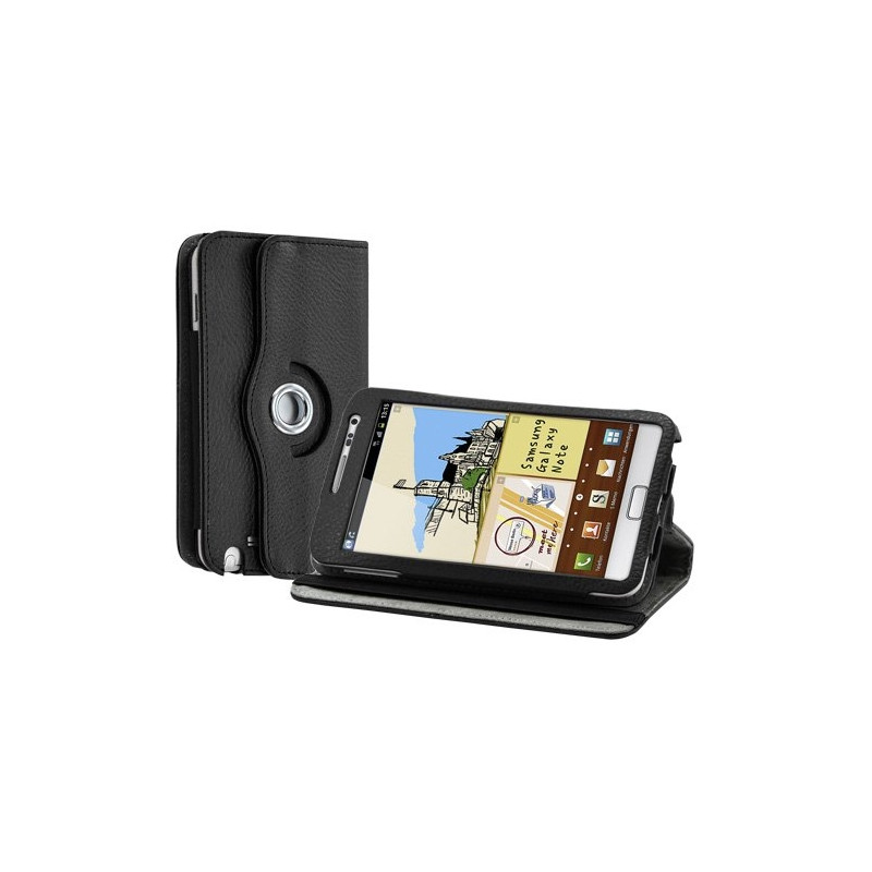 Housse coque étui pour Samsung Galaxy Note de luxe avec sytème de rotation à 360 degrès couleur noir