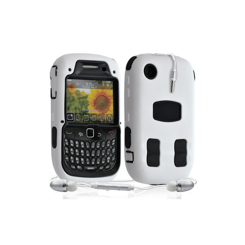 Housse étui coque rigide pour BlackBerry Curve 3G 9300 couleur blanc + Kit Piéton + Film protecteur