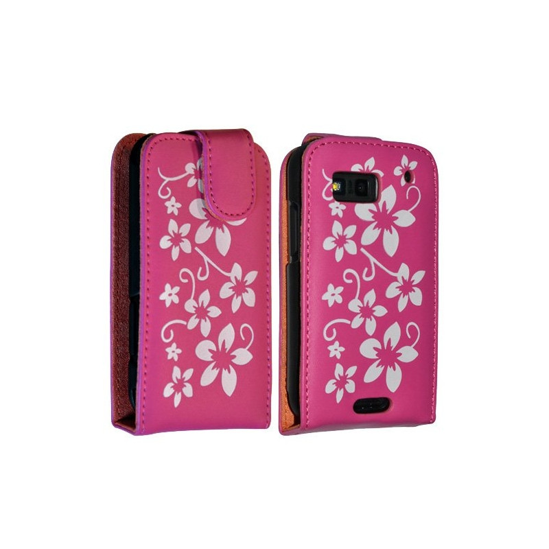 Housse coque étui fleur rose fushia pour Motorola Defy + film protecteur