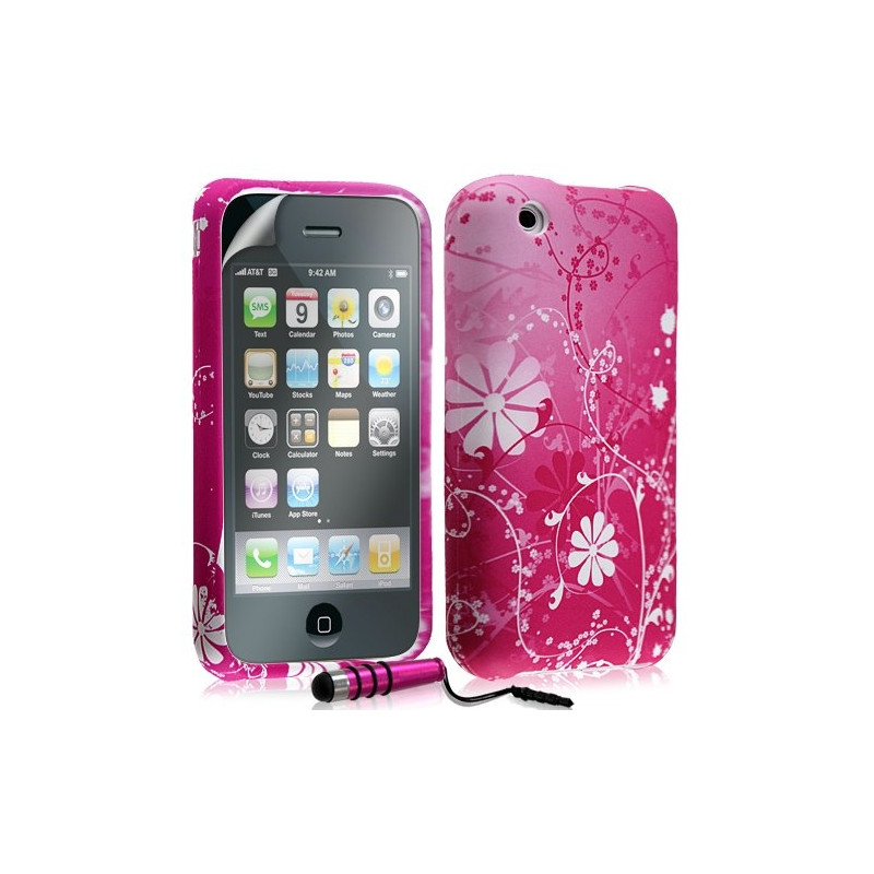 Housse étui coque en gel pour Apple Iphone 3G 3GS avec motifs + mini stylet + film protection