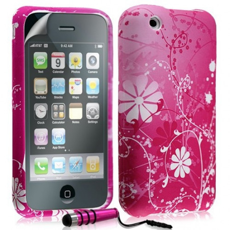 Housse étui coque en gel pour Apple Iphone 3G 3GS avec motifs + mini stylet + film protection