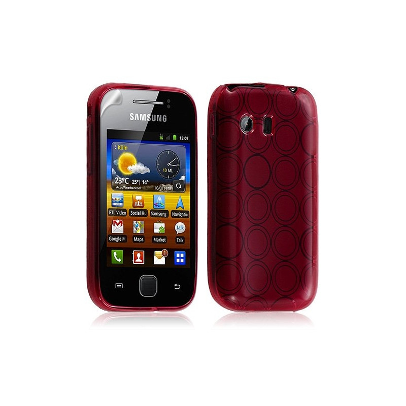 Housse coque étui gel cercle transparent pour Samsung Galaxy Y S5360 couleur rouge + Film protecteur