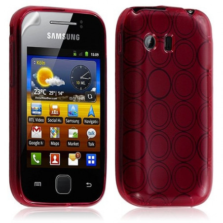 Housse coque étui gel cercle transparent pour Samsung Galaxy Y S5360 couleur rouge + Film protecteur