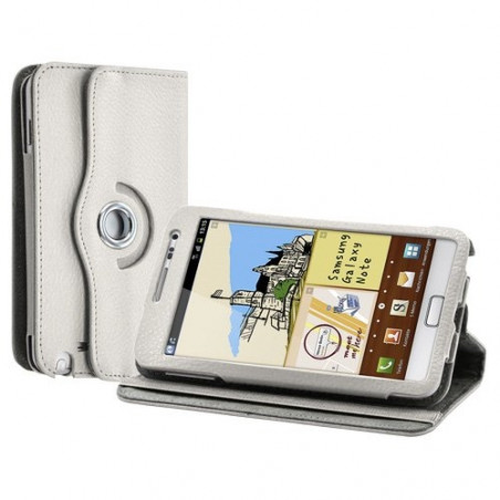 Housse coque étui pour Samsung Galaxy Note 2 de luxe avec sytème de rotation à 360 degrès couleur blanc