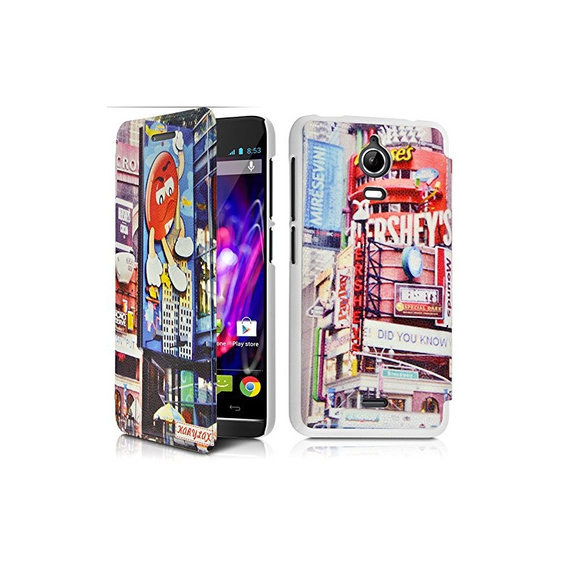 Coque Etui à rabat porte-carte motif KJ26 pour Wiko Wax + Film de protection