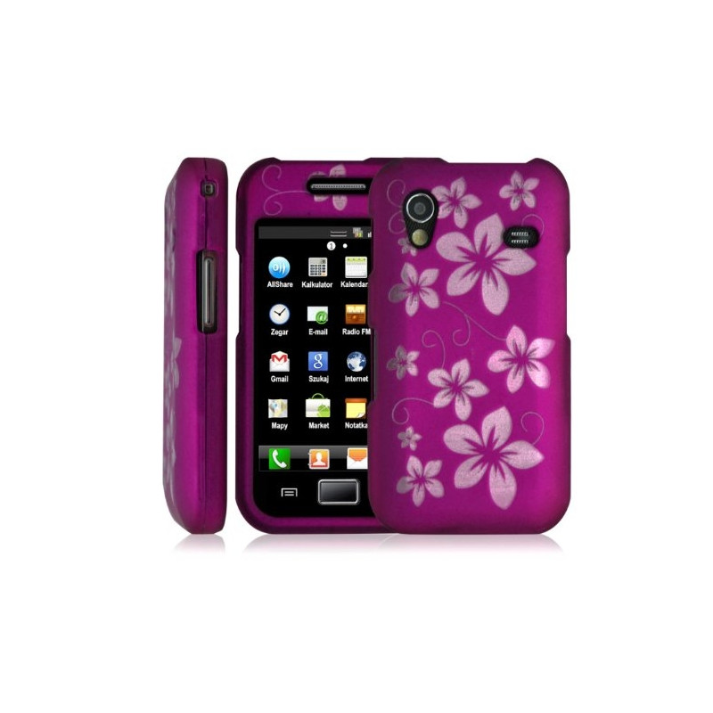 Housse coque rigide pour Samsung Galaxy Ace S5830 couleur rose fushia avec motif fleur + film protecteur ecran