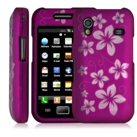 Housse coque rigide pour Samsung Galaxy Ace S5830 couleur rose fushia avec motif fleur + film protecteur ecran