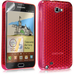 Housse coque étui en gel transparent pour Samsung Galaxy Note motif damier couleur rose fuschia + film écran