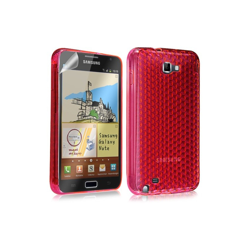 Housse coque étui en gel transparent pour Samsung Galaxy Note motif damier couleur rose fuschia + film écran