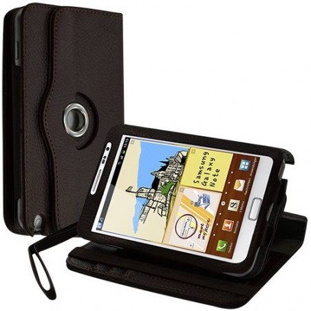 Housse coque étui pour Samsung Galaxy Note de luxe avec sytème de rotation à 360 degrès couleur marron foncé