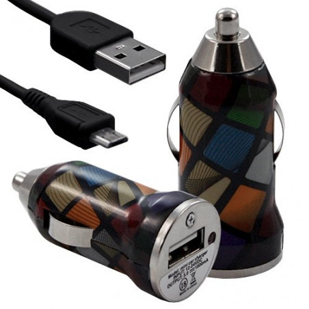 Chargeur voiture allume cigare USB avec câble data avec motif CV02 pour Samsung : B3310 / Corby Pro B5310 / Galaxy Y Pro B5510 