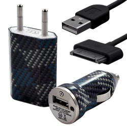 Mini Chargeur 3en1 Auto et Secteur USB avec câble data avec motif CV04 pour Apple : iPod 2 / iPod 4G / iPod 5G / iPod Photo / i
