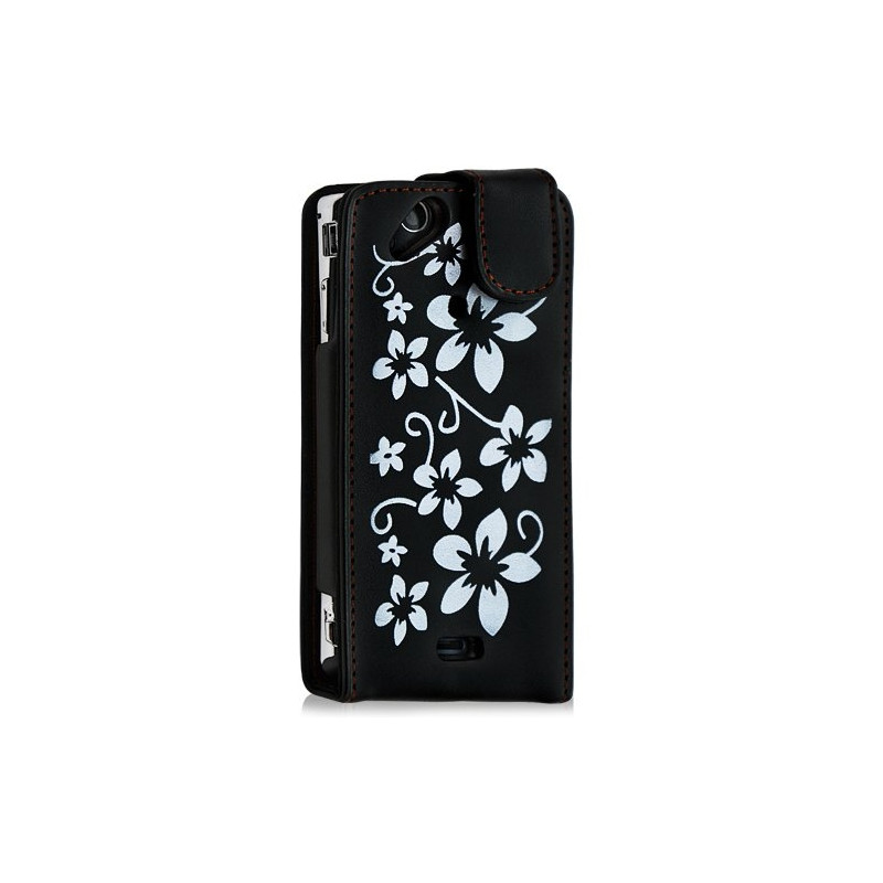 Housse coque étui pour Sony Ericsson Xperia x12 Arc / Arc S motif fleurs couleur noir