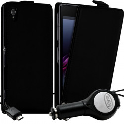 Housse coque Etui Noir pour Sony Xperia Z1 + Chargeur Voiture Auto