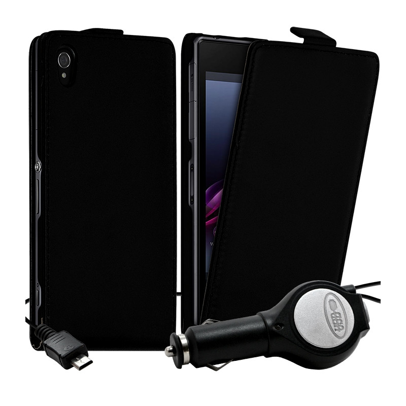 Housse coque Etui Noir pour Sony Xperia Z1 + Chargeur Voiture Auto