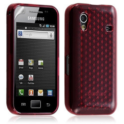 Housse coque gel damier transparent Samsung Galaxy Ace S5830 couleur rouge + film