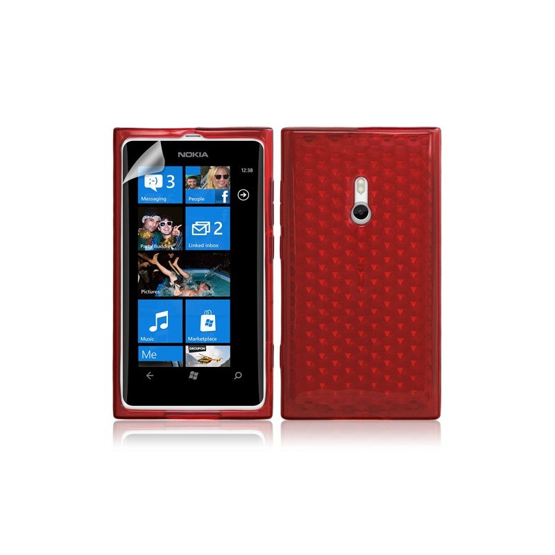 Housse étui coque gel pour Nokia Lumia 800 motif diamant couleur rouge translucide + Film protecteur