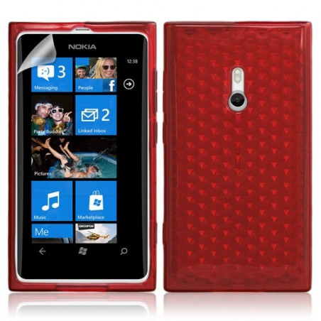 Housse étui coque gel pour Nokia Lumia 800 motif diamant couleur rouge translucide + Film protecteur