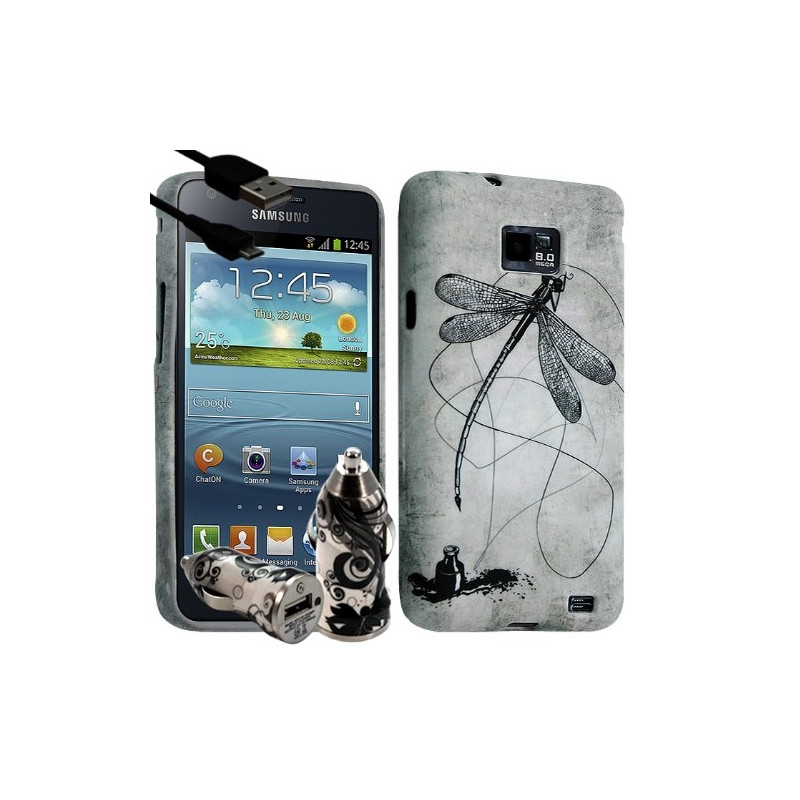 Housse Coque pour Samsung Galaxy S2 Plus Motif LM01 + chargeur auto