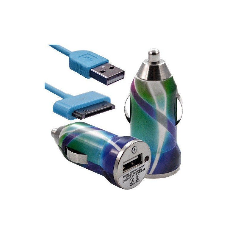 Chargeur voiture allume cigare USB avec câble data avec motif CV03 pour Apple : iPod 2 / iPod 4G / iPod 5G / iPod Photo / iPod 