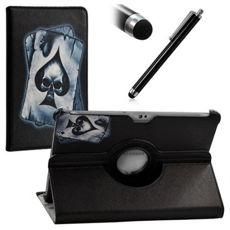 Housse coque étui pour Samsung Galaxy Tab 10.1 P7510 avec sytème de rotation à 360 degrès motif HF11 + stylet noir