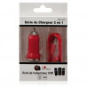 Chargeur voiture allume cigare USB + Cable data couleur rouge pour Apple : iPhone / iPhone 3G / iPhone 3GS / iPhone 4 / iPhone 4