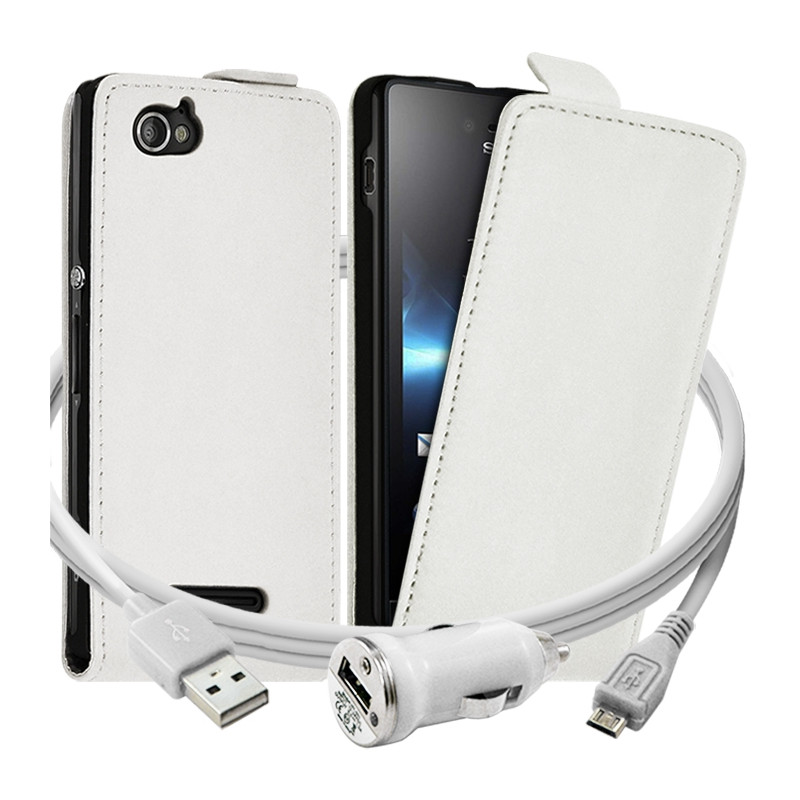 Housse coque Etui Blanc pour Sony Xperia M + Chargeur Voiture Auto