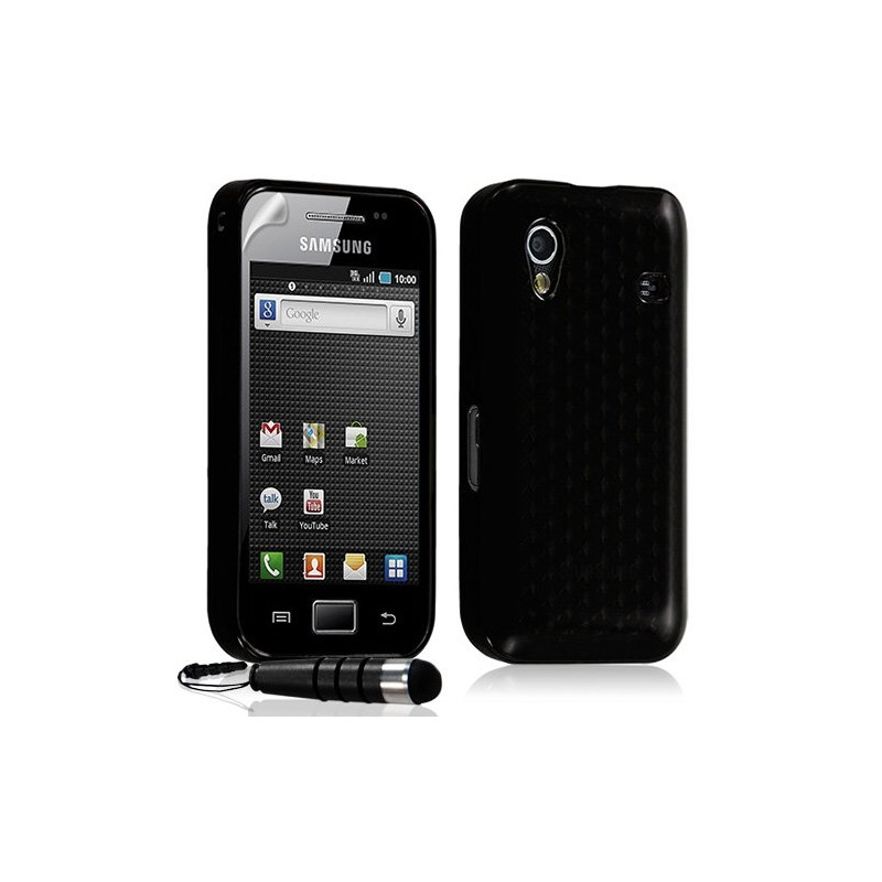 Housse coque gel damier transparent Samsung Galaxy Ace S5830 couleur noir + stylet + film