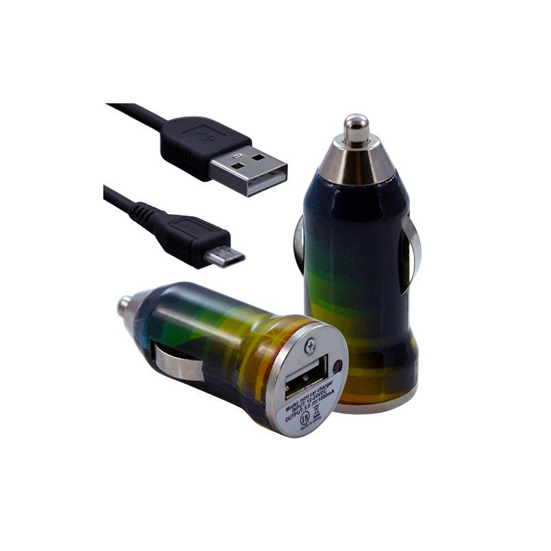Chargeur voiture allume cigare USB avec câble data avec motif CV06 pour Sony : Xperia J / Xperia P / Xperia S / Xperia T / Xper