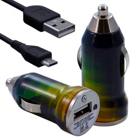 Chargeur voiture allume cigare USB avec câble data avec motif CV06 pour Sony : Xperia J / Xperia P / Xperia S / Xperia T / Xper