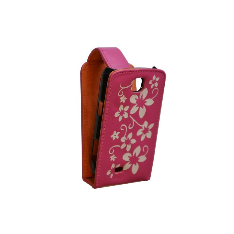 housse coque étui rose fuchsia motif fleurs pour Samsung Galaxy Mini S5570 + Film de protection d'écran