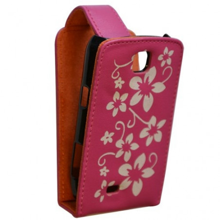 housse coque étui rose fuchsia motif fleurs pour Samsung Galaxy Mini S5570 + Film de protection d'écran