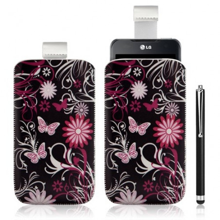 Housse coque étui pochette pour LG Optimus 2X avec motif + Stylet luxe