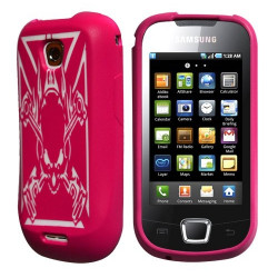 Housse coque en silicone rose fuchsia motif tête de mort pour Samsung Galaxy Teos I5800 + film protecteur d'écran