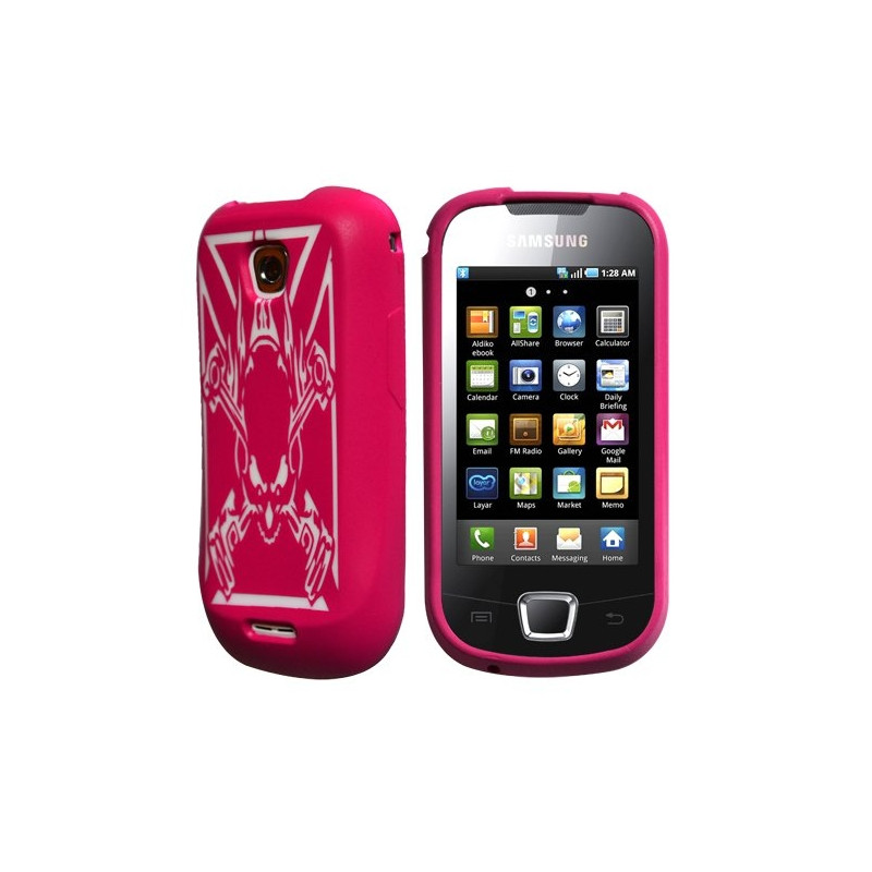 Housse coque en silicone rose fuchsia motif tête de mort pour Samsung Galaxy Teos I5800 + film protecteur d'écran