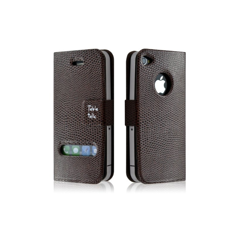 housse étui coque style croco pour Apple Iphone 4/4S couleur marron+ Film de protection