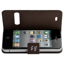 housse étui coque style croco pour Apple Iphone 4/4S couleur marron+ Film de protection