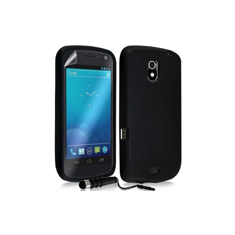 Housse étui coque en silicone pour Samsung Galaxy Nexus couleur noir + mini stylet + film écran