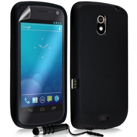 Housse étui coque en silicone pour Samsung Galaxy Nexus couleur noir + mini stylet + film écran