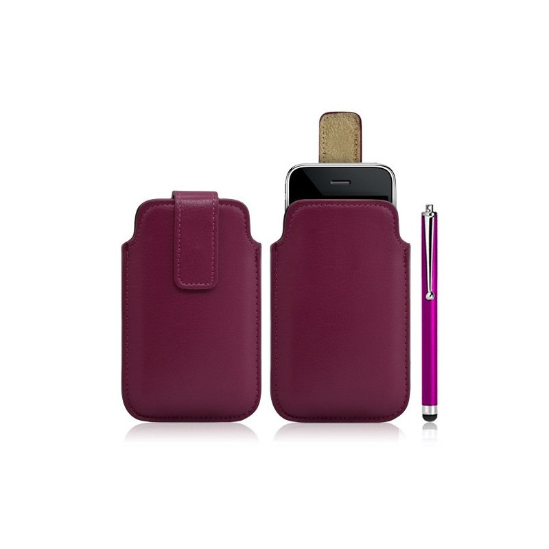 Housse coque étui pochette rose fuschia pour Apple Iphone 3G/3GS + Stylet