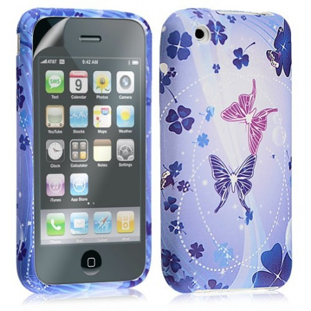 Housse étui coque en gel pour Apple Iphone 3G 3GS avec motifs + film protection