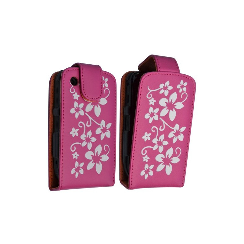 Housse coque étui rose fushia motif fleurs pour Blackberry Curve 8520 + film de protection