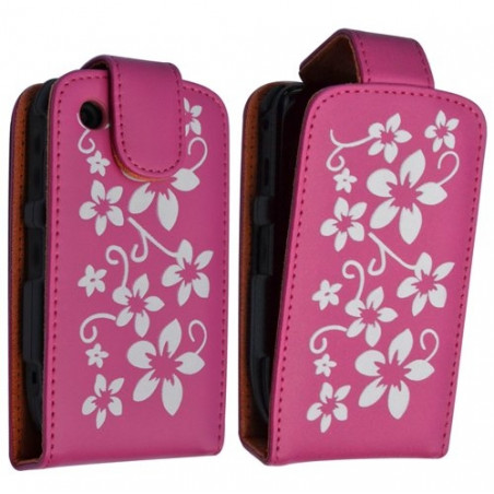 Housse coque étui rose fushia motif fleurs pour Blackberry Curve 8520 + film de protection