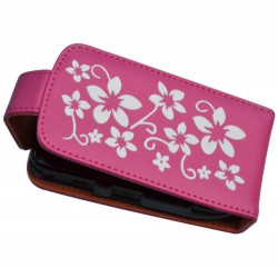 Housse coque étui rose fushia motif fleurs pour Blackberry Curve 8520 + film de protection