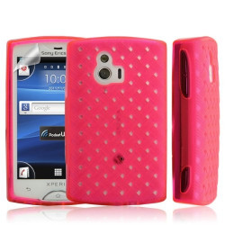 Housse coque etui gel tressé pour Sony Ericsson XPERIA Mini couleur rose + Film protection