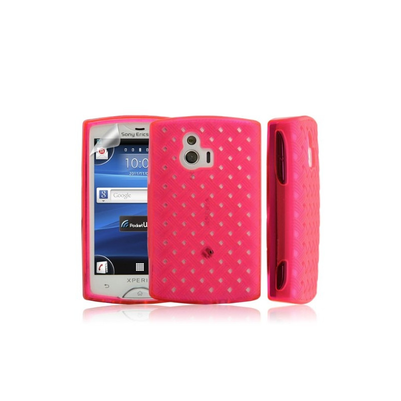 Housse coque etui gel tressé pour Sony Ericsson XPERIA Mini couleur rose + Film protection
