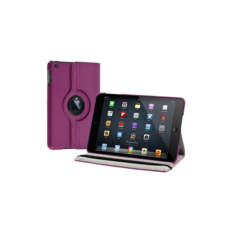 Housse coque étui pour Apple iPad Mini de luxe avec sytème de rotation à 360 degrès couleur rose fushia