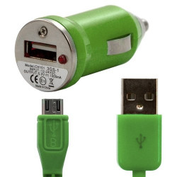 Chargeur voiture allume cigare USB + Cable data couleur vert pour Sony Xperia S